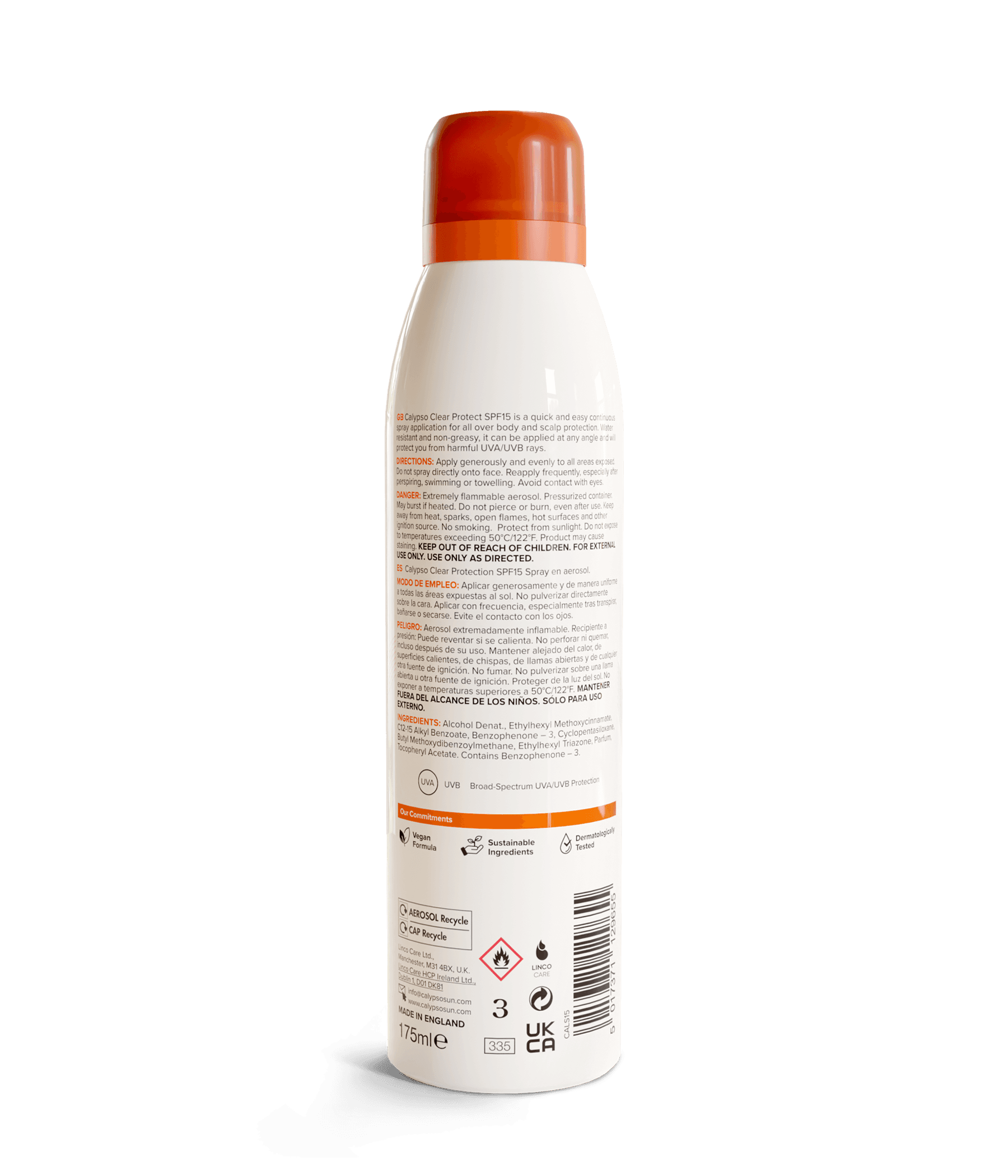 Calypso Clear Protection Spray SPF15 back