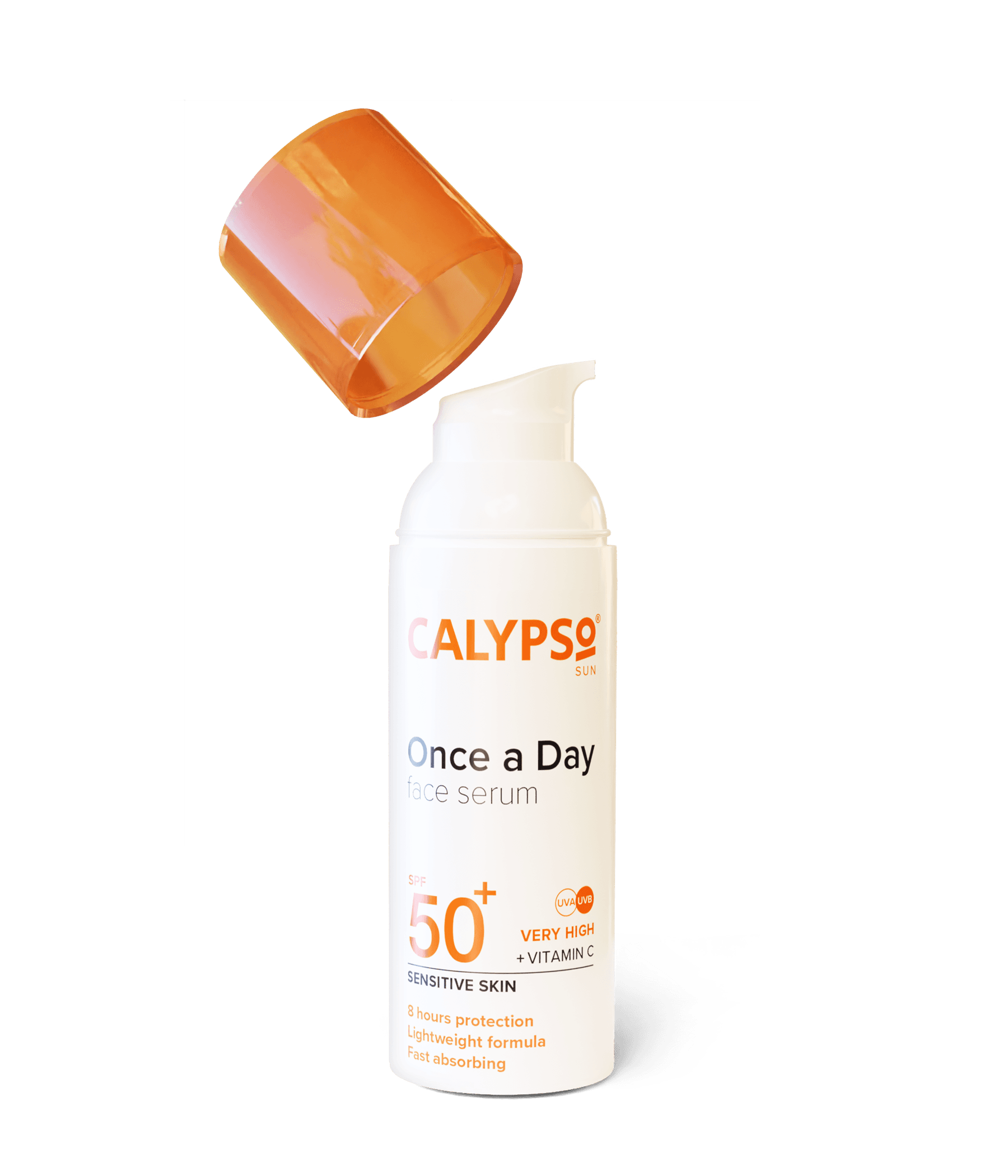 Calypso Once a Day Serum SPF50+ with vitamin c, bottle no cap