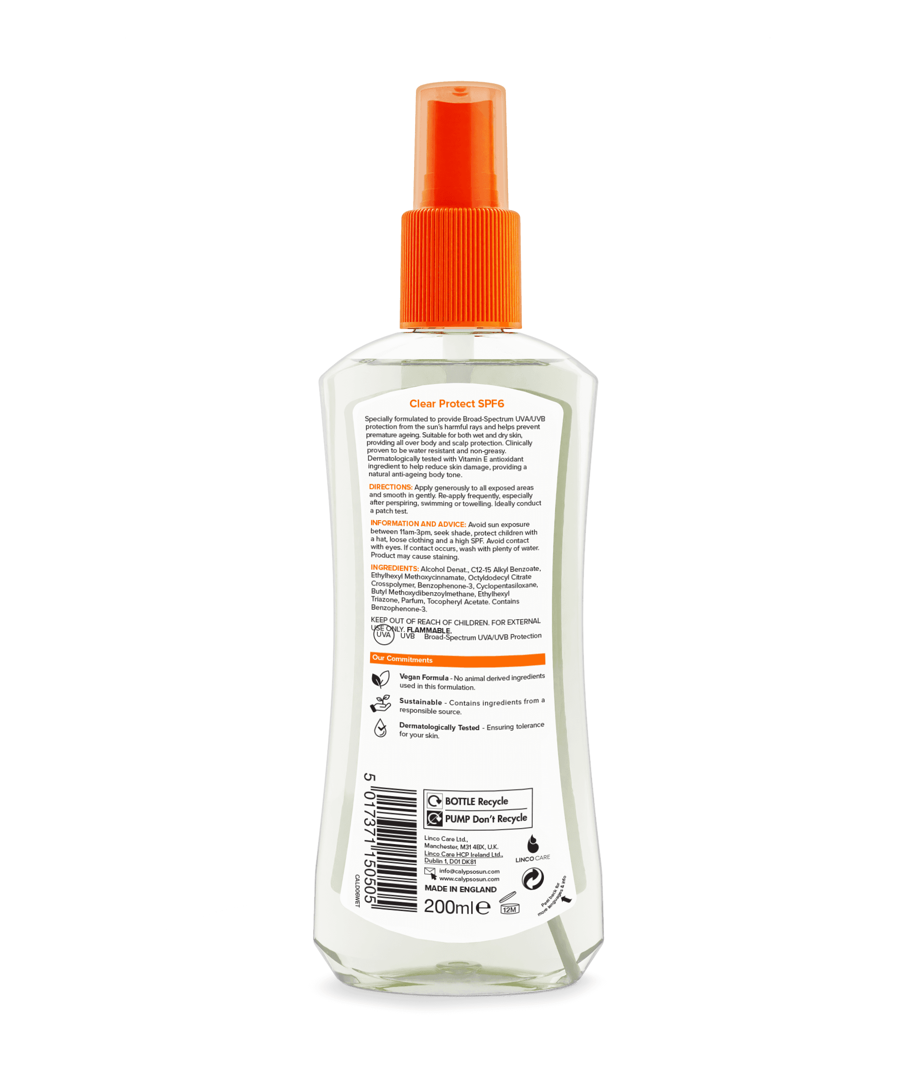 Calypso Dry Oil Spray SPF6 Wet Skin Spray back